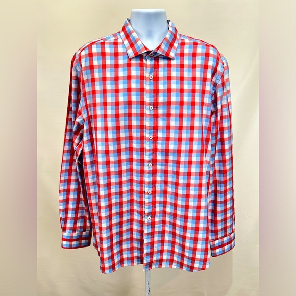 JAMES TATTERSALL Men’s red and blue check long sleeve shirt size‎ XXL - Picture 1 of 12